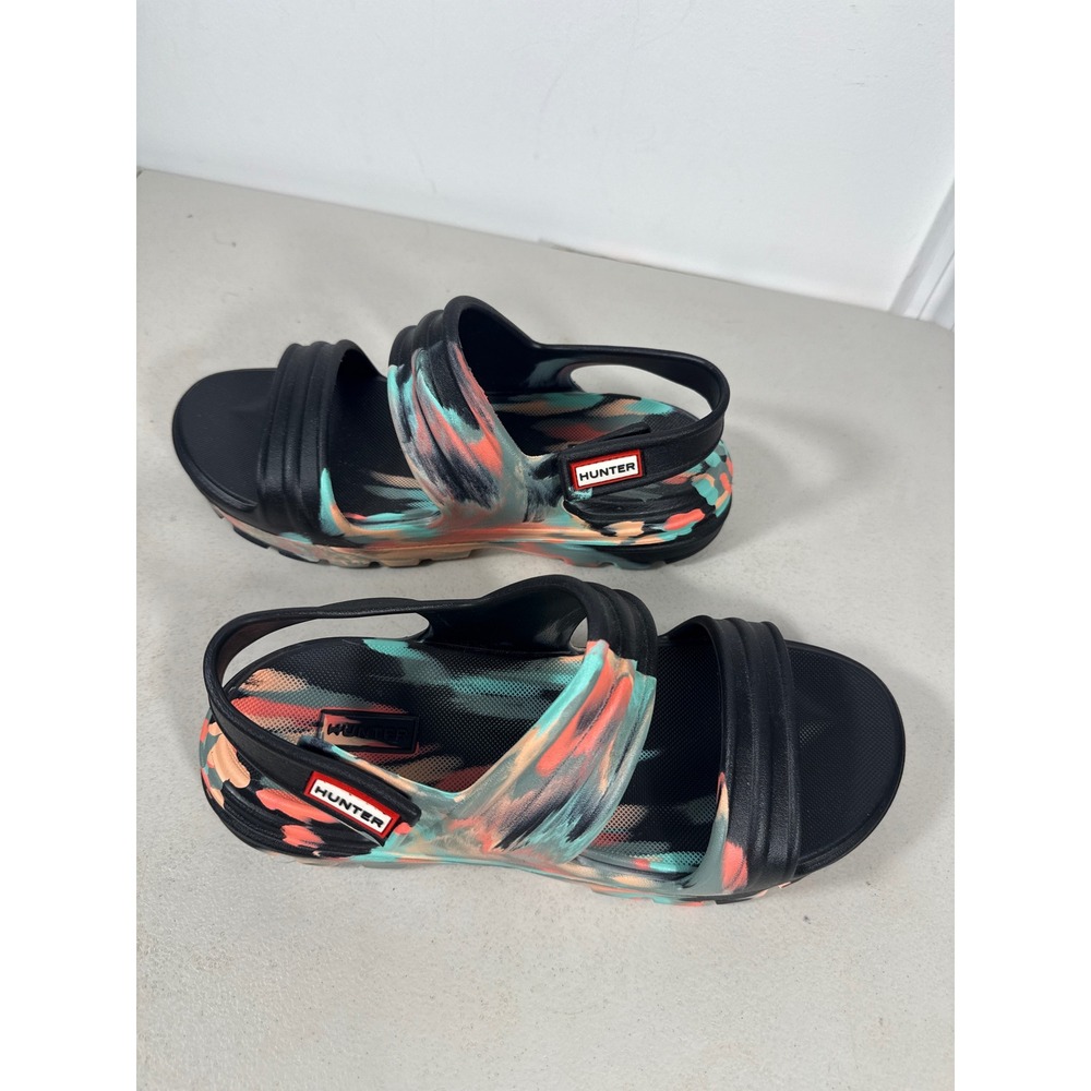 HUNTER Bloom Algae Molded Sandals Black Orange Teal Marble Womens 9 UK7 EU40 NEW